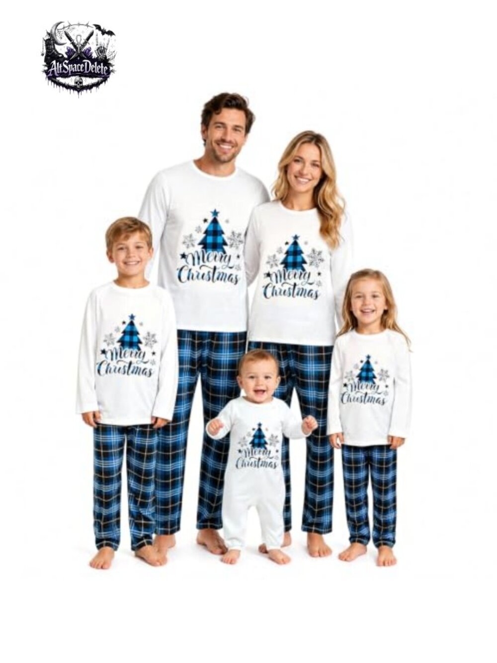 Christmas Family Matching Pajamas Set Polyester Cotton Plaid Print Holiday